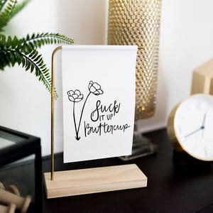 Half Full Standing Banner Leinwand Druck Winzige Kunst Mini Print Holz und Metall Motivationsspruch Handschriftliche Schrift Glas halb voll Bild 7