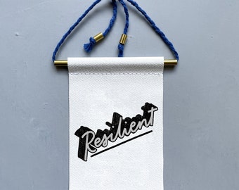 Resilient Brass & Cord Hanging Banner - canvas banner - motivational print - inspiration - aspirational print