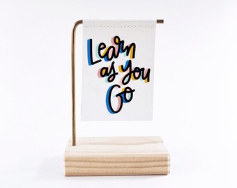 Learnen As You Go Banner - Leinwand Druck - Winzige Kunst - Mini Print - Motivationszitat - Handgeschriebener Typ