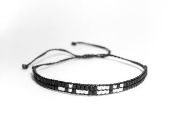 It's Ok Secret Reminder Bracelet - beaded bracelet, morse code bracelet, black and white, bead weaving,