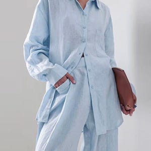 Stylish Sky Blue Linen Matching Set - Perfect for All Day Wear