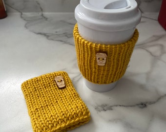Ocean Inspired Coffee Cozy with Wooden Buttons