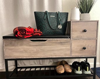 Large Entryway Shoe Bench with Storage Drawers: Wooden and 2 Drawer