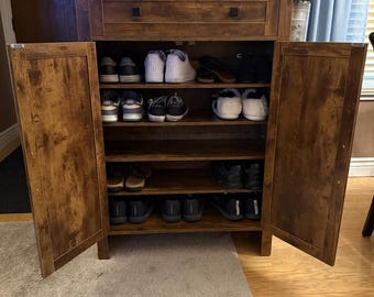 Farmhouse Wooden Shoe Cabinet with Drawer, Adjustable Shelves