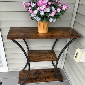 Narrow Console Table | 3-Tier Wooden and Metal Sofa Table