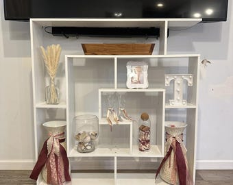 Wood 7 Tier Wall Mountted Freestanding Geomaetric Bookshelf