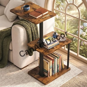 Adjustable Swivel Side Table | Rustic 3-Tier End Table