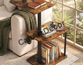 Adjustable Swivel Side Table | Rustic 3-Tier End Table