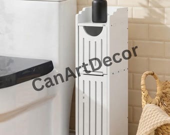 Slim Narrow Bathroom Storage Cabinet with Toilet Paper Holder | Space-Saving Organizer