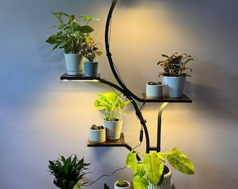 Industrial Wooden ANd Metal 7 Tire Large Plant Stand With Grow Light