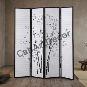 Japanese Rice Paper And Wooden Room Divider 4 Panel Folding Privacy Screen