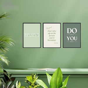 Minimalist Motivational Wall Art Set of 3 | Digital Download Quote Prints | Sage Green Inspirational Posters for Home or Office Decor