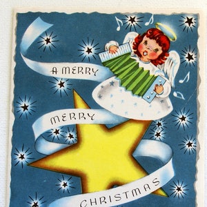 1940s Vintage Singing Child Angel with an Accordion Christmas card