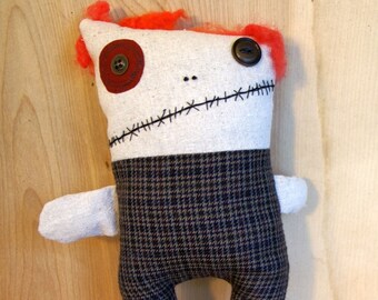 OOAK  Plush Zombie Monster Folk Art Doll Softie, Protection doll, Zombie doll, zombie softie