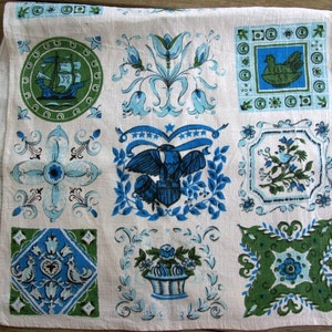 1960s vintage Colonial Early American Americana linen tea towel