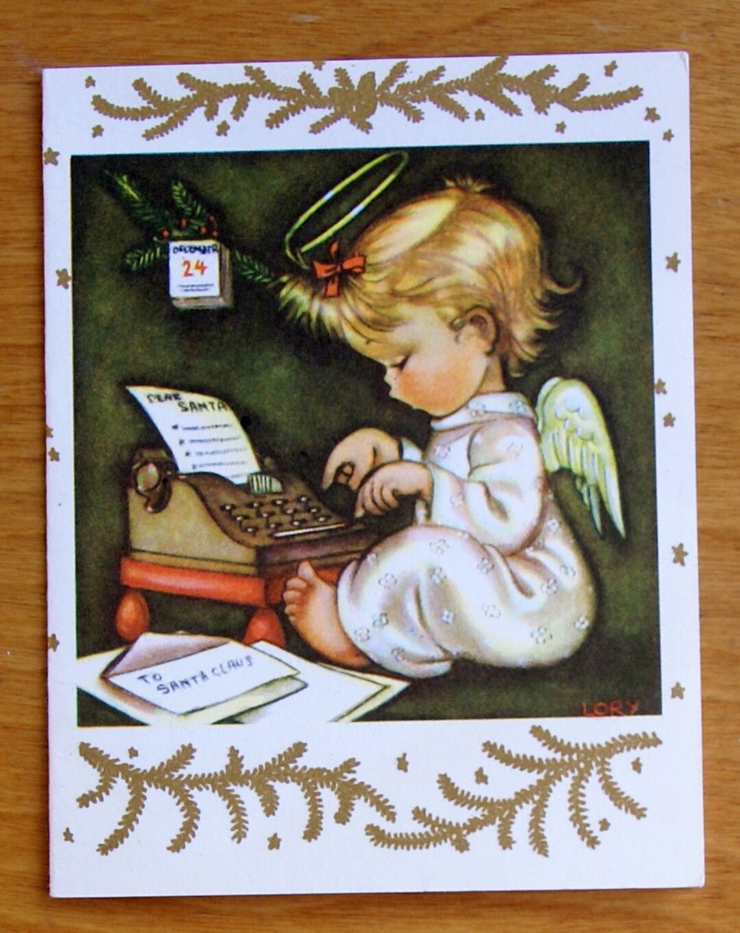 1950s Vintage Angel at a Typewriter Christmas Card Unused Etsy