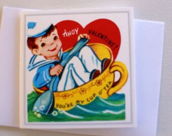Sailor in a Tea cup Valentine, made from Vintage 1950s Valentine