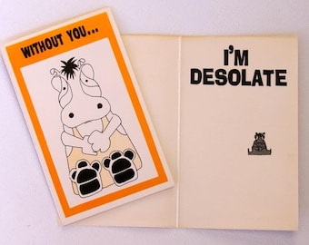 1960s vintage Hippo Missing You greeting card, unused, with envelope