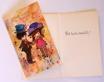 1960s vintage I Love You greeting card , unused