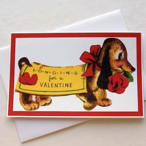 Tarjeta de San Valentín con Dachshund vintage para imprimir, hecha a partir de tarjetas de San Valentín con Dachshund vintage de los años 60, descarga digital