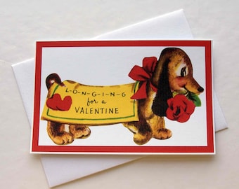 Druckbare Vintage Dachshund Valentinstag, reproduziert von vintage 1960er Jahre Dachshund Valentinstag, digitaler Download