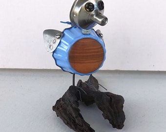 OOAK Handmade Metal Bluebird sculpture, found object art, metal bluebird,bird bot