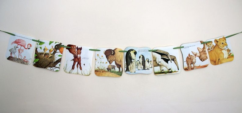 room decoration Handmade Vintage Animal Babies party decoration banner Illustrations bunting banner