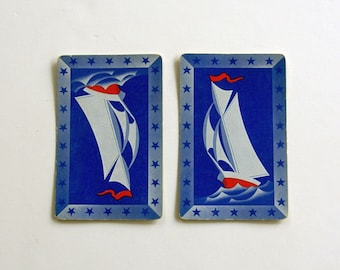 Vintage  Blue Sailboat Playing Cards, assemblage and collage supplies, maker supplies, SWAP CARDS