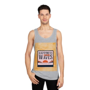 Unisex Beach Vibes Tank Top | Glück ist Wellen | Sommerkleidung, Bademode, Freizeitkleidung, Geschenk für Meeresliebhaber, Urlaubsutensilien