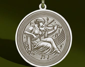 Muse of Music Pendant ; Sterling Silver Mythology Art Jewelry