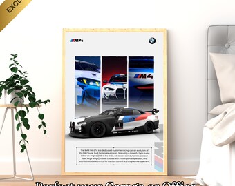 BMW M4 GT4 Printable Poster | Sports Car Wall Art | Garage & Office Decor
