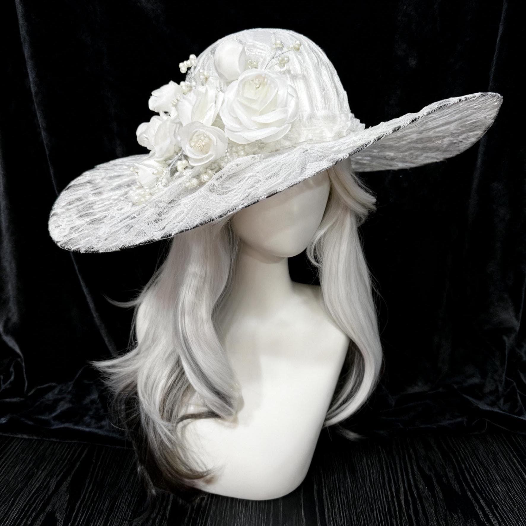 Chic and Sophisticated Hat with Lace & Floral Accent Rustic Beige Wide-Brim Floral Sun Hat – Boho Garden Party  main image 4