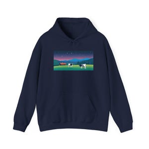 Serene Cow Landscape Hoodie, Cozy Unisex Sweatshirt, Nature Lover Gift, Farmhouse Decor, Comfortable Outdoor Apparel