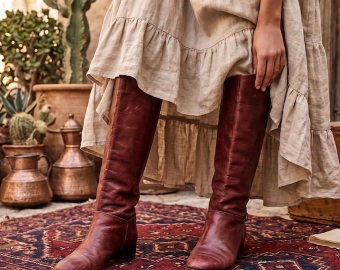 Etienne Aigner Burgundy Leather Riding Boots: UK 5, EU 38, Cottagecore Fashion