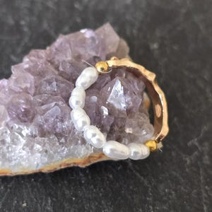 Minimalist Pearl Ring: Adjustable Gold Band, Reversible Jewelry