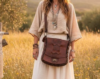 Tooled Leather Western Buckle Bag: Vintage Floral Embossed Satchel