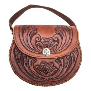 Vintage Floral Tooled Leather Purse: Art Nouveau Style Handbag
