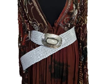 Vintage Moroccan Braided Leather Belt Large Metal Buckle  display picture 2