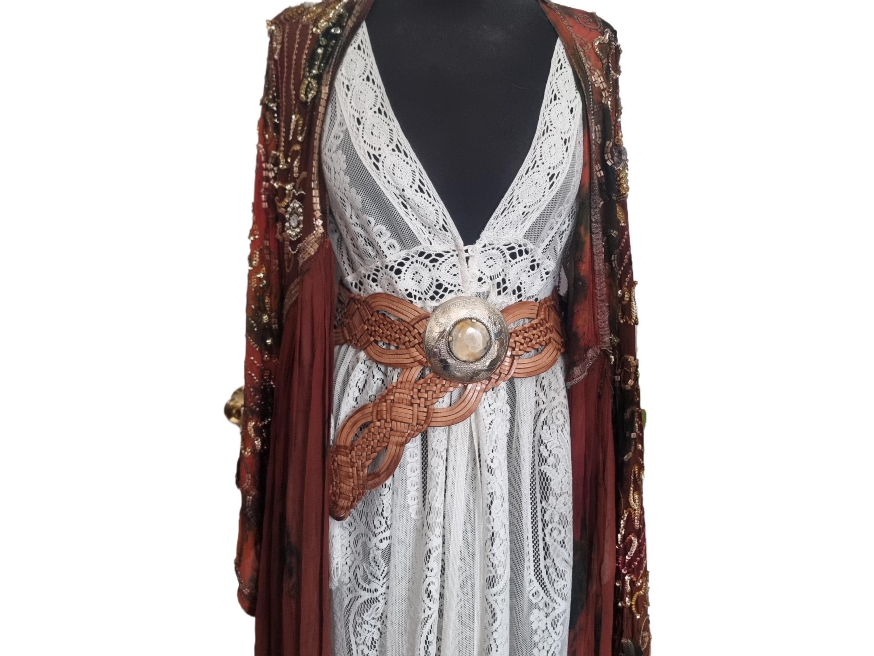 Wide Braided Leather Belt: Boho Western Buckle, Full Grain 
