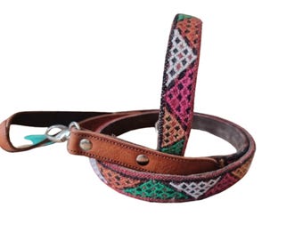 Conjunto de collar y correa de cuero para perro: Kilim reciclado, accesorios personalizados para mascotas