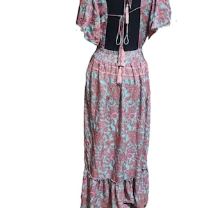 Paisley Silk Maxi Dress: Open Back Boho Beach Dress