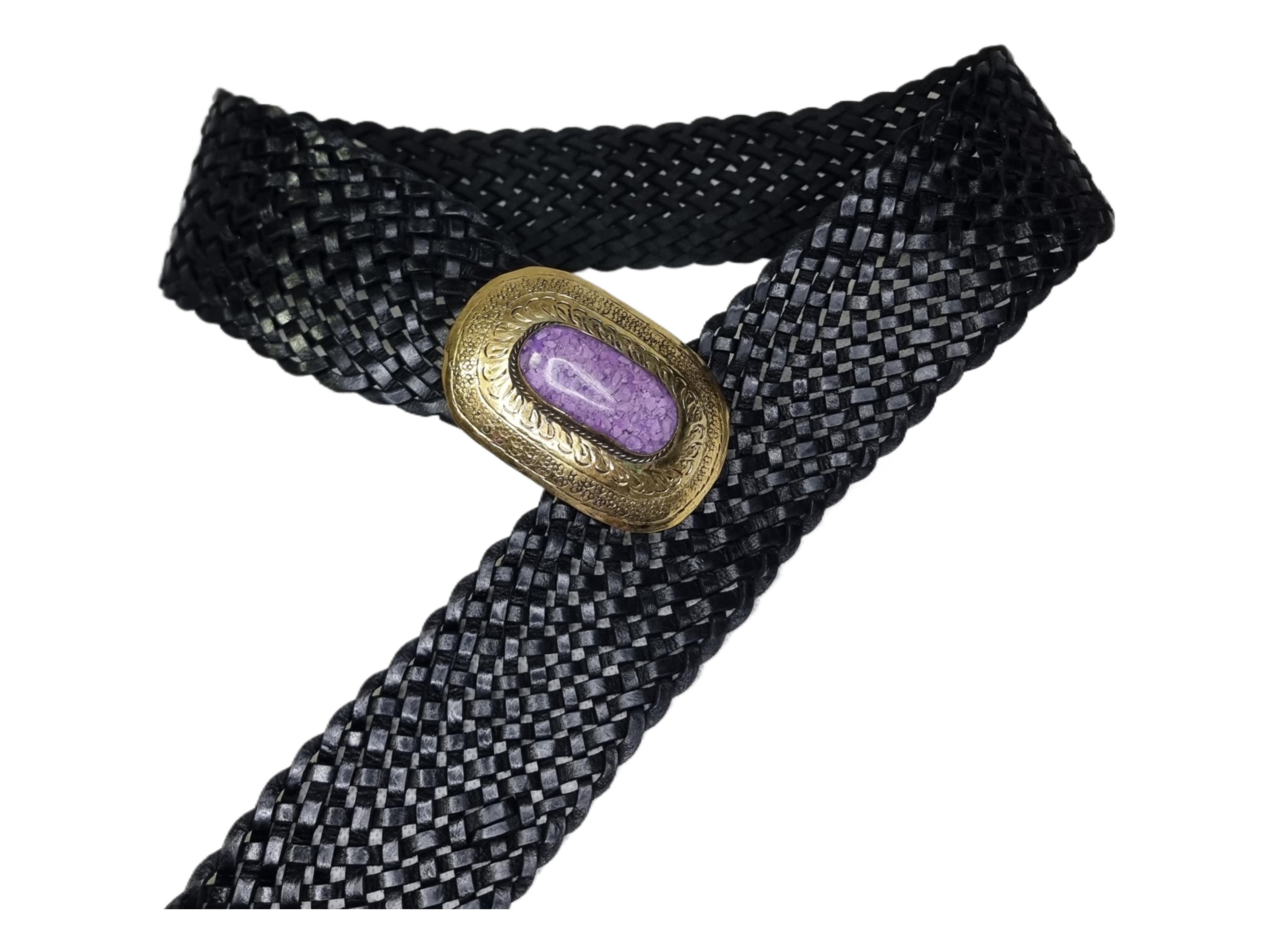 Braided Black Leather Belt: Western Silver Buckle, Boho 