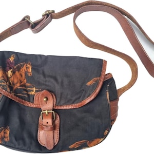 Vintage Ralph Lauren Umhängetasche: Pferdeprint Canvas, Reiterstil