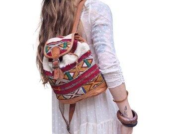 Vintage Burgundy Genuine Leather Small Woven Backpack - Etsy display picture 3
