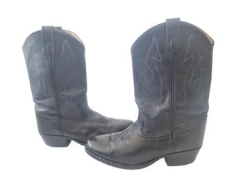 Botas vaqueras vintage (UK 3.5): zapatos vaqueros de cuero negro (36.5-37), estilo rodeo, botas unisex para niños y niñas.