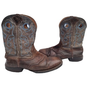 Rustic men leather western boots with pull holes 8.5, ankle biker boots us 10.5, american motorcycle boots 42.5