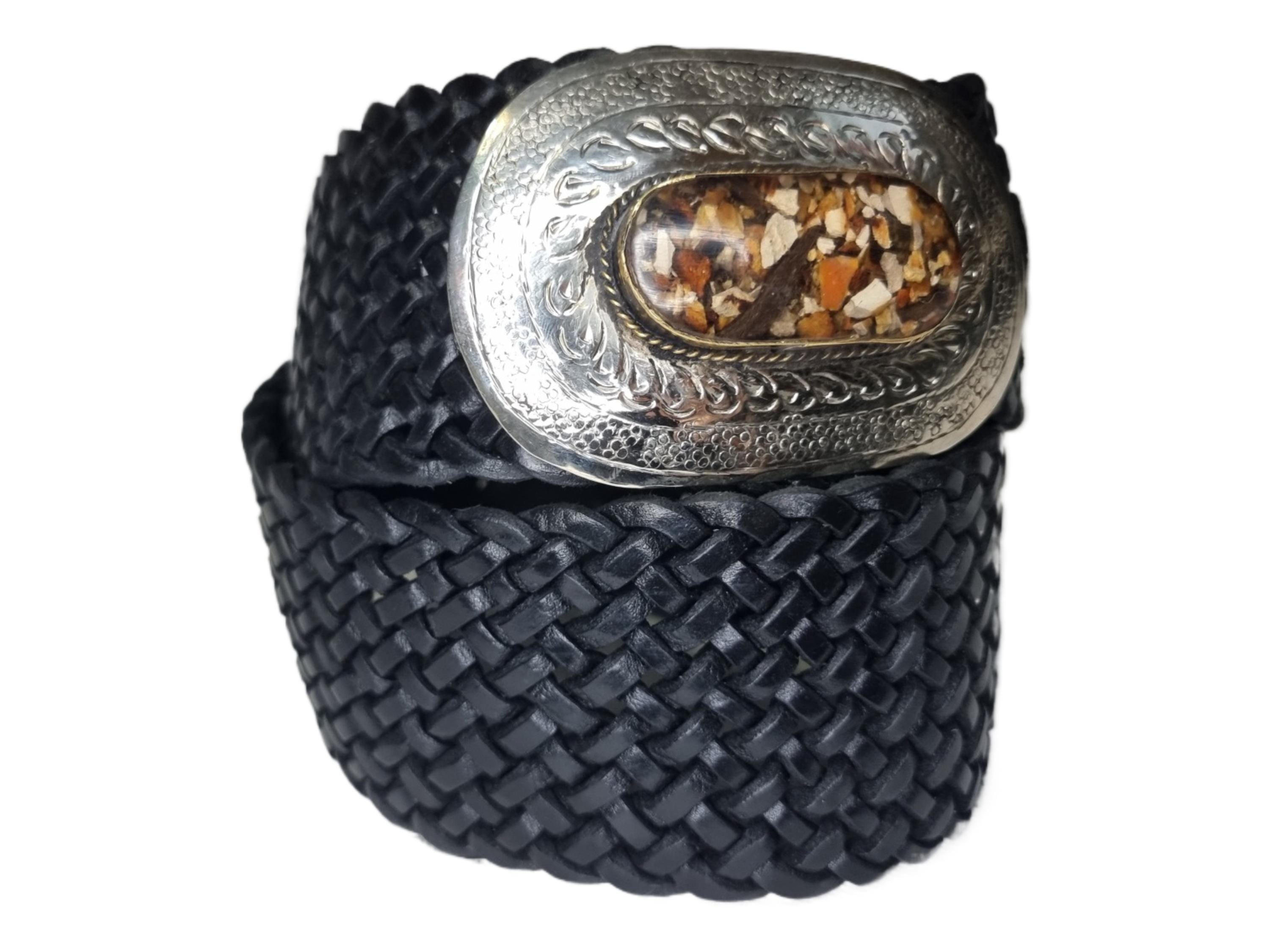 Black Braided Leather Belt Silver Buckle Boho Western Plus Size XL Authentic Handmade Mexican Leather Belt - Western/Cowboy  main image 3