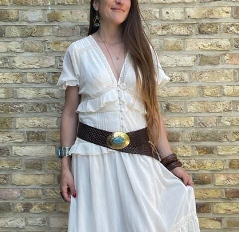 Large Braided Leather Belt Boho, Wide Waist Belt, Genuine 