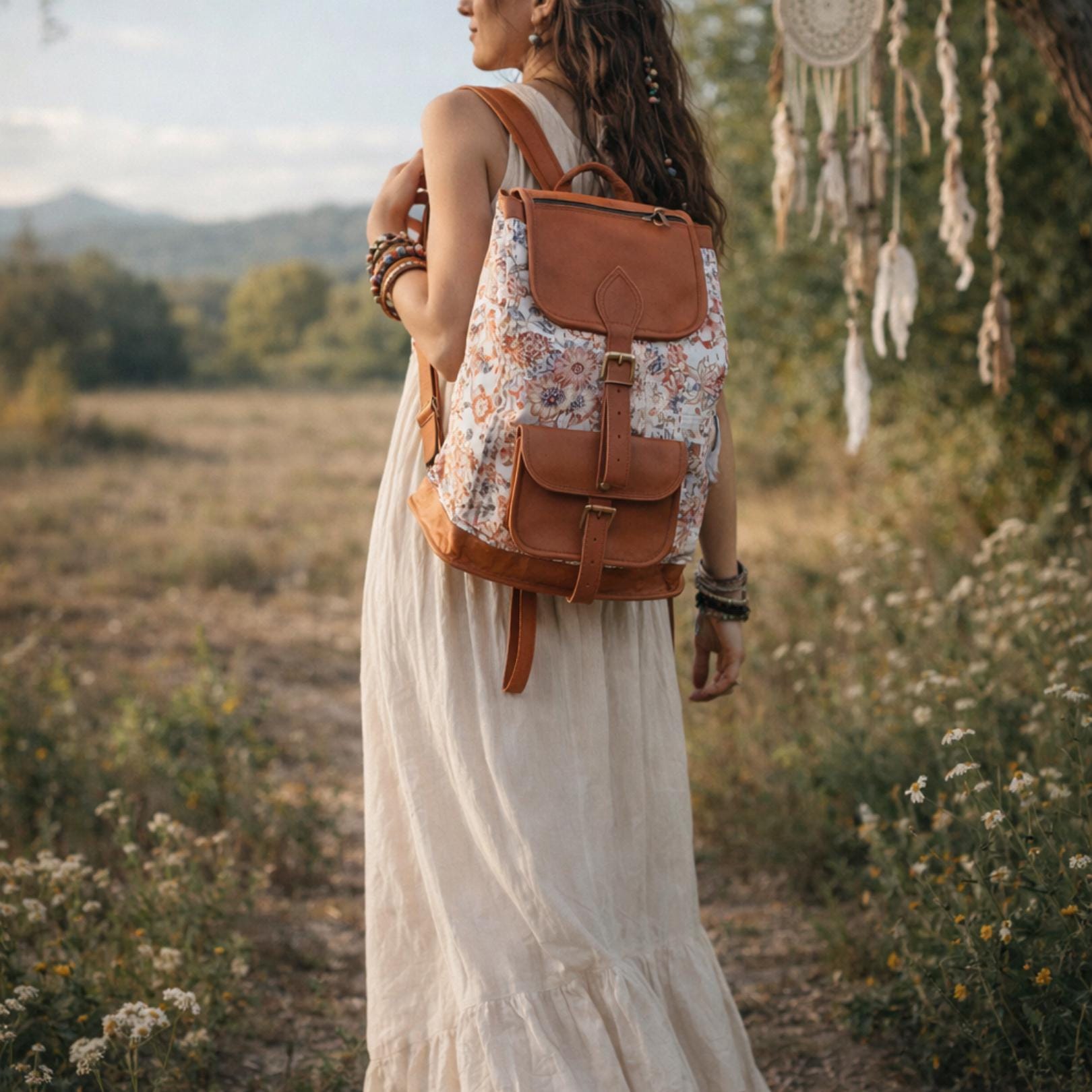 Vintage Unionbay Womens Backpack Brown Floral Lace Cottagecore Coquette Boho Brown Leather Floral Backpack - Etsy Canada main image 2