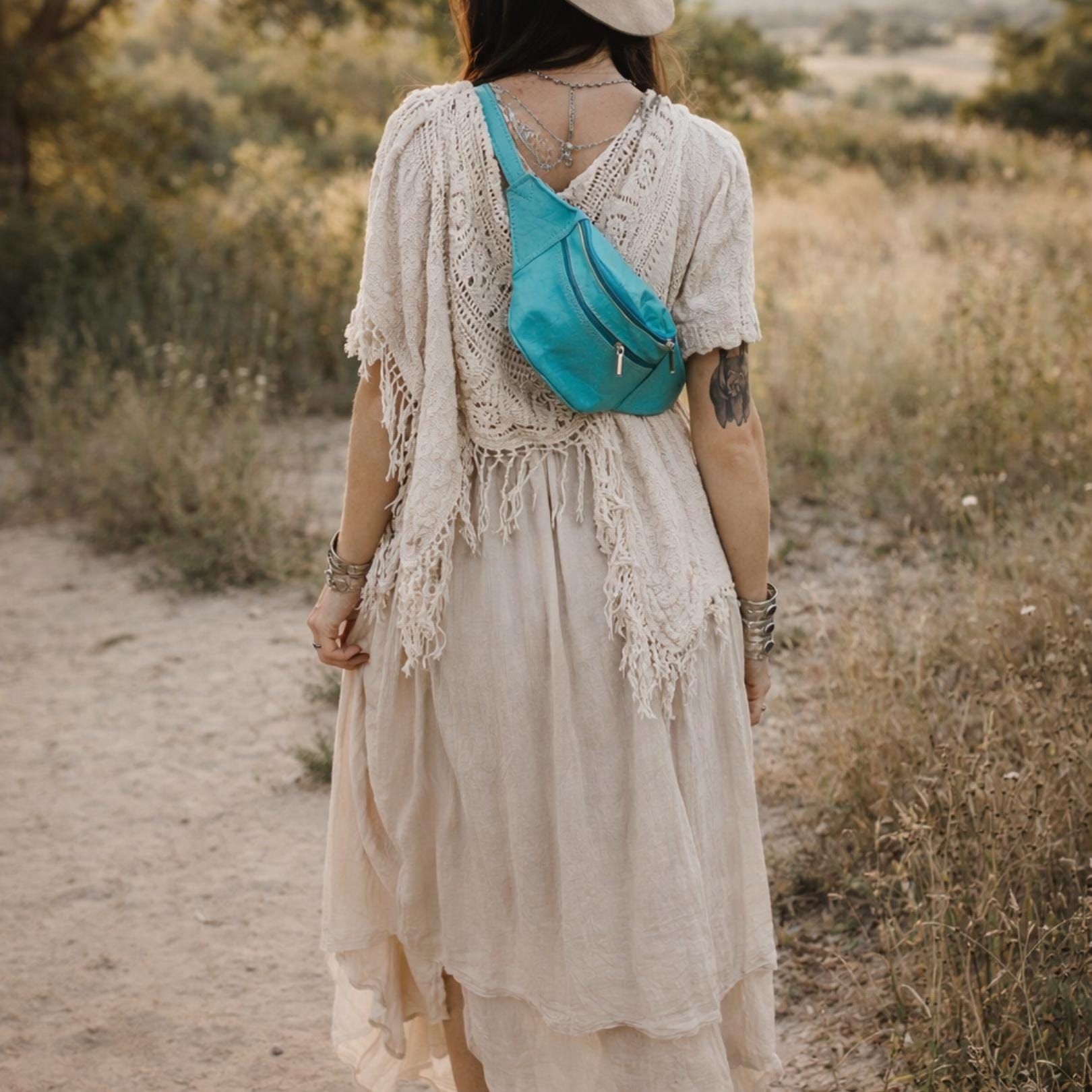 Leather Fanny Pack Belt Bag, Turquoise Crossbody Bag, Festival Bum